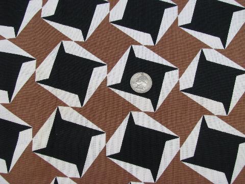 photo of Fruit of the Loom vintage cotton fabric, brown/black abstract star print #1