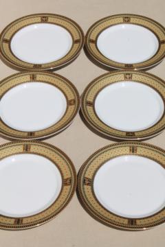 catalog photo of GNA fine porcelain plates w/ gold patterned border, salad or dessert plate set of 6