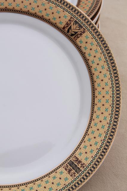 photo of GNA fine porcelain plates w/ gold patterned border, set of 10 dinner plates #4