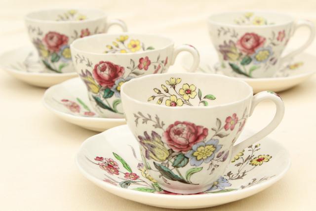 photo of Gainsborough floral Copeland Spode vintage china cups & saucers set of 4 #1