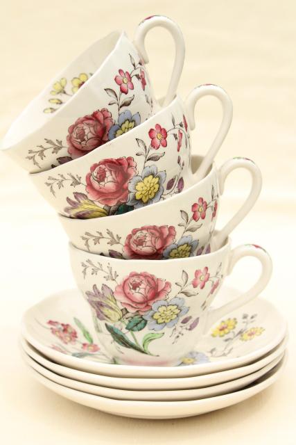 photo of Gainsborough floral Copeland Spode vintage china cups & saucers set of 4 #3