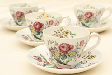 catalog photo of Gainsborough floral Copeland Spode vintage china cups & saucers set of 4