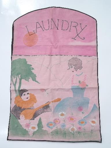 photo of Gatsby vintage  embroidered cotton laundry bag, folding garment bag for travel #1