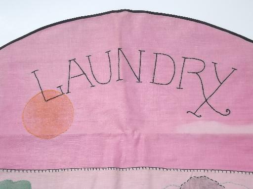 photo of Gatsby vintage  embroidered cotton laundry bag, folding garment bag for travel #4