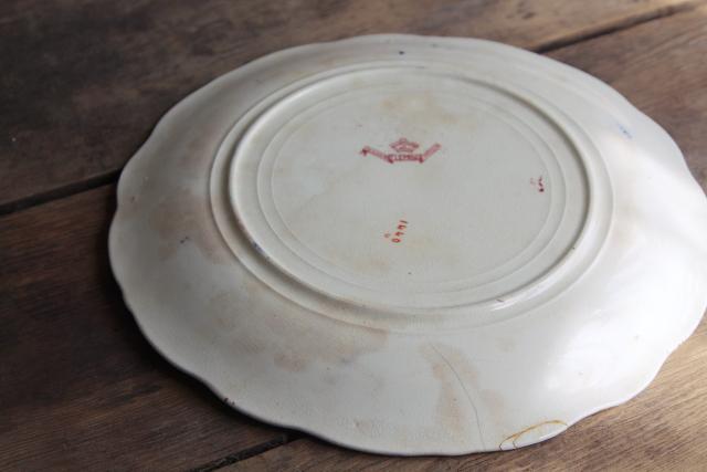 photo of Gaudy Welsh red flow blue antique china plate, old crown Fleming Glasgow mark #5