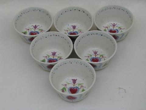 photo of Gaudy Welsh style vintage folk art design hand-painted custard cups #1