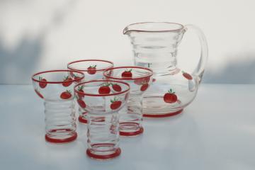 catalog photo of Gay Fad vintage hand painted glassware, red tomatoes pitcher & glasses for tomato juice or bloody marys