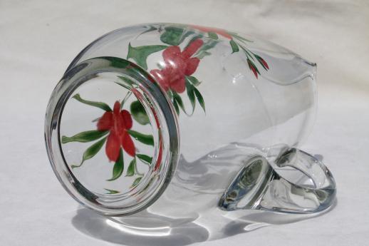 photo of Gay Fad vintage hand-painted glass lemonade pitcher, clear glass pitcher w/ red flowers #8