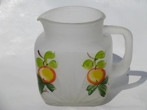 photo of Gay Fad vintage hand-painted orange juice pitcher, frosted satin glass #1