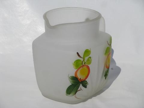 photo of Gay Fad vintage hand-painted orange juice pitcher, frosted satin glass #2