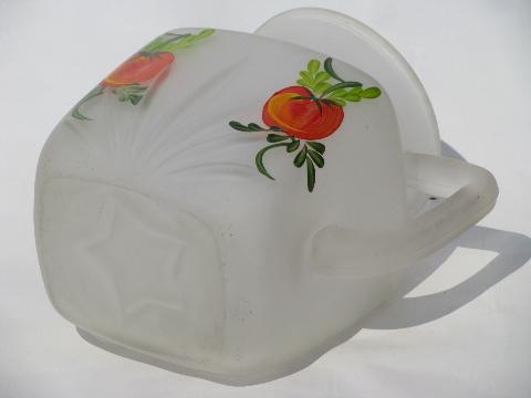 photo of Gay Fad vintage hand-painted tomato juice pitcher, frosted satin glass #3