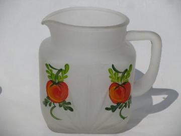 catalog photo of Gay Fad vintage hand-painted tomato juice pitcher, frosted satin glass