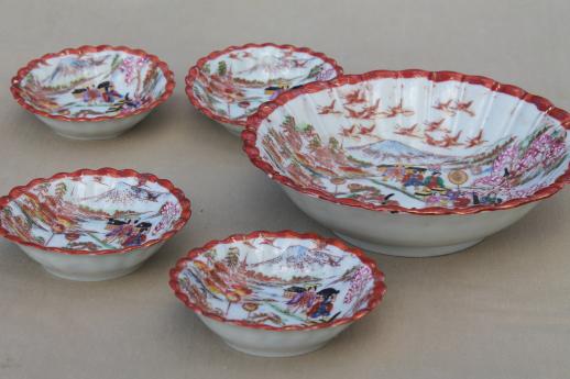 photo of Geisha girl china, vintage hand-painted Japan porcelain berry bowls fruit bowl set #1