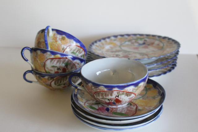 photo of Geisha girl hand painted porcelain tea cups saucers plates set vintage Japan #3