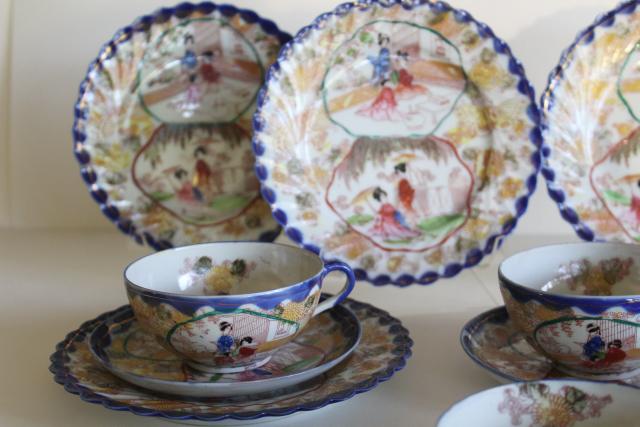 photo of Geisha girl hand painted porcelain tea cups saucers plates set vintage Japan #8