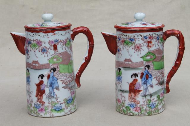 photo of Geisha girl hand-painted china, vintage Japan Geishaware porcelain coffee / chocolate pots #4