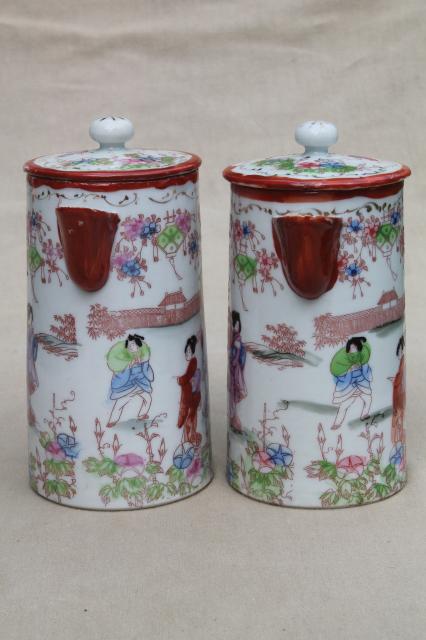 photo of Geisha girl hand-painted china, vintage Japan Geishaware porcelain coffee / chocolate pots #5