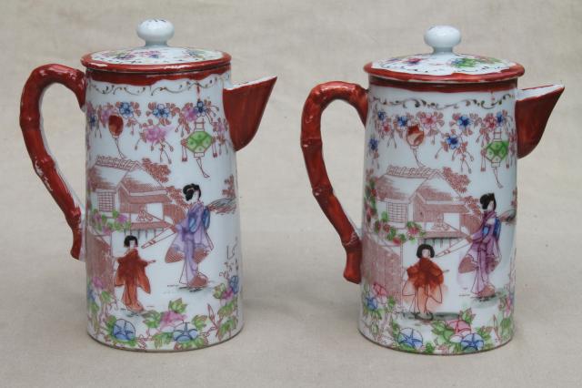 photo of Geisha girl hand-painted china, vintage Japan Geishaware porcelain coffee / chocolate pots #6