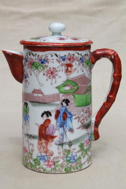 photo of Geisha girl hand-painted china, vintage Japan Geishaware porcelain coffee / chocolate pots #9