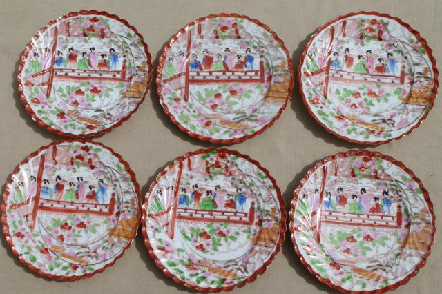 photo of Geisha girl hand-painted china, vintage Japan Geishaware porcelain plates set #1