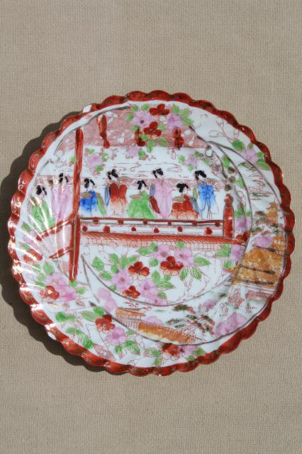 photo of Geisha girl hand-painted china, vintage Japan Geishaware porcelain plates set #2