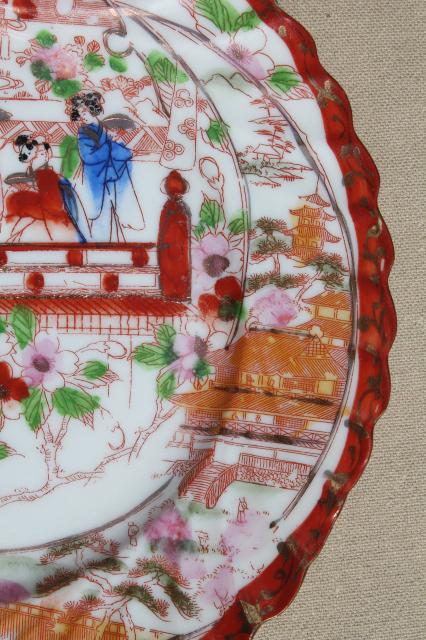 photo of Geisha girl hand-painted china, vintage Japan Geishaware porcelain plates set #7