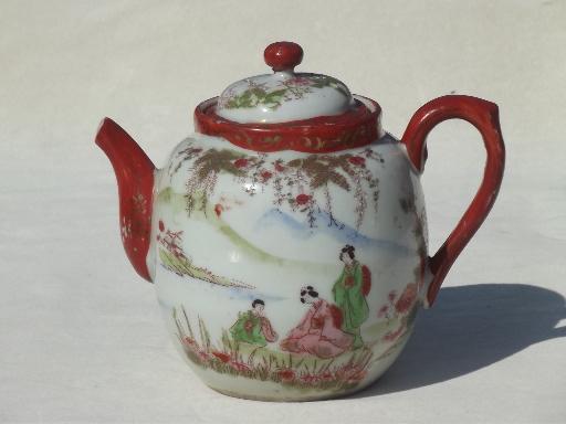 photo of Geisha girl hand-painted china, vintage Japan porcelain tea pot set #2