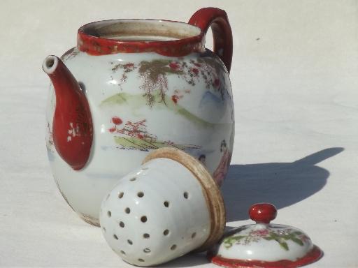 photo of Geisha girl hand-painted china, vintage Japan porcelain tea pot set #3