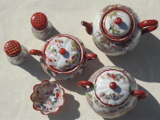 photo of Geisha girl hand-painted china, vintage Japan porcelain tea pot set #4