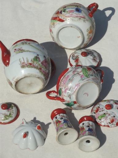 photo of Geisha girl hand-painted china, vintage Japan porcelain tea pot set #5