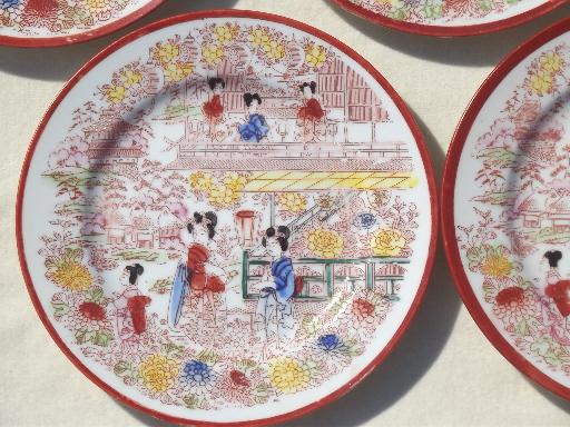 photo of Geisha girl hand-painted china, vintage Japan porcelain tea pot set #6