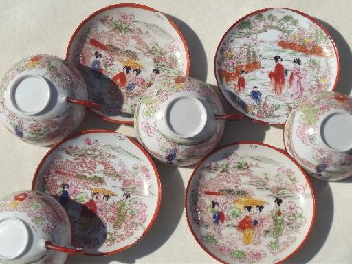 photo of Geisha girl hand-painted china, vintage Japan porcelain tea pot set #10