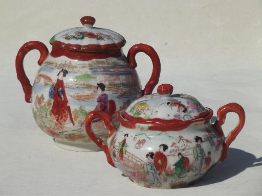 photo of Geisha girl hand-painted china, vintage Japan porcelain tea pot set #13
