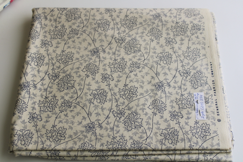 photo of General Fabrics quilting weight cotton, demure girly floral print blue on natural color  #1