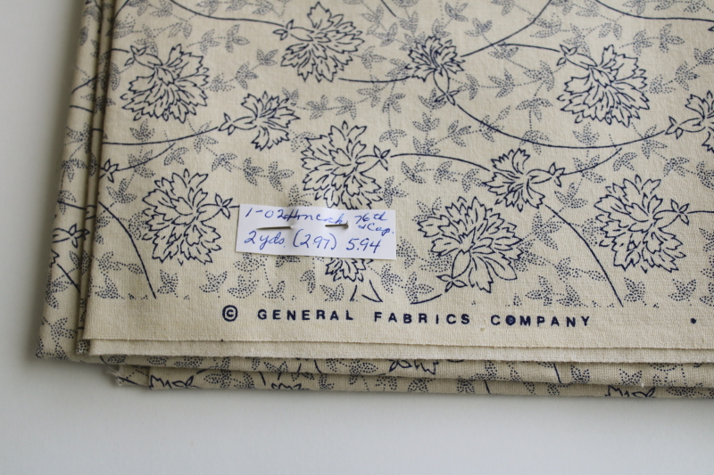 photo of General Fabrics quilting weight cotton, demure girly floral print blue on natural color  #2