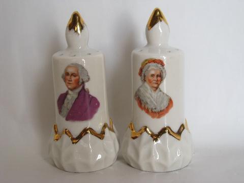 photo of George & Martha Washington vintage china salt & pepper shakers, S&P set #1