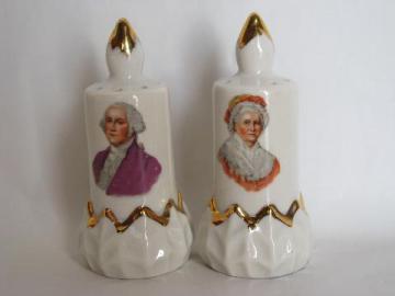 catalog photo of George & Martha Washington vintage china salt & pepper shakers, S&P set