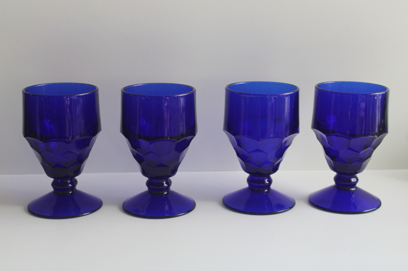 photo of Georgian pattern Viking glass cobalt blue water goblets set of 4 MCM vintage  #1