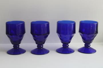 Georgian pattern Viking glass cobalt blue water goblets set of 4 MCM vintage 