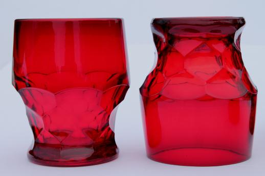 photo of Georgian pattern drinking glasses set, ruby red glass old-fashioned tumblers #3