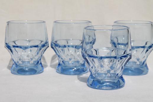 photo of Georgian pattern glass tumblers, vintage Cambridge moonlight blue glasses #1