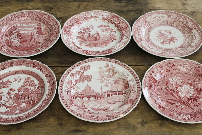 photo of Georgian series set of six Spode china dinner plates archive patterns cranberry red #1