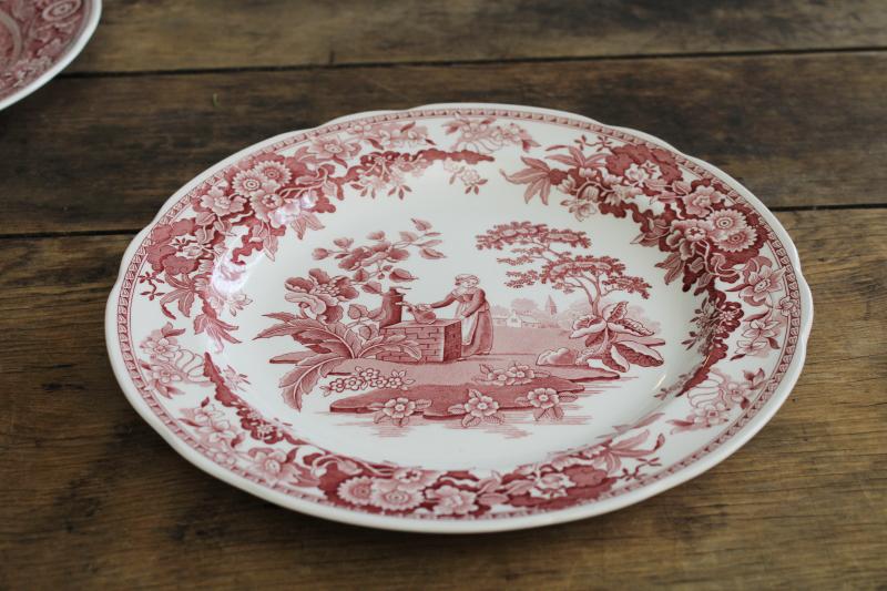 photo of Georgian series set of six Spode china dinner plates archive patterns cranberry red #2