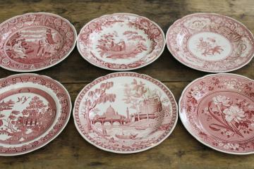 catalog photo of Georgian series set of six Spode china dinner plates archive patterns cranberry red