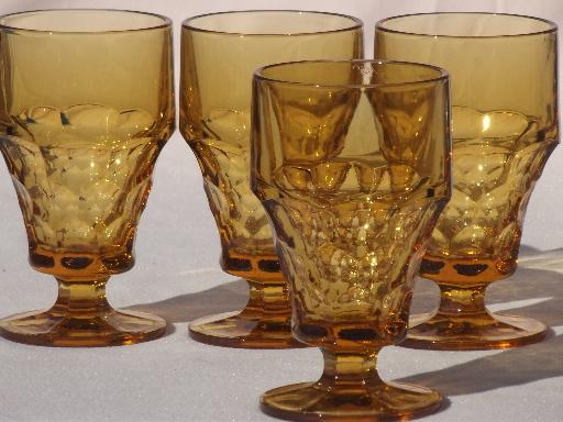 photo of Georgian thumbprint pattern amber glass footed tumblers or iced tea glasses #1