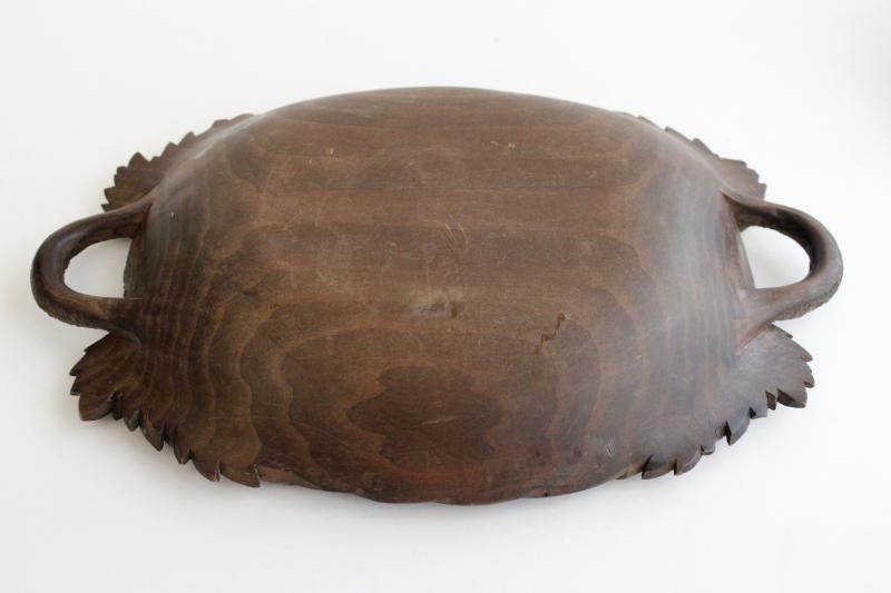 photo of German black forest style carved wood bowl or tray, grapes & leaf carving #7