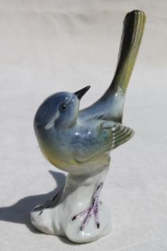 catalog photo of German china blue bird figurine, GDR porcelain bluebird, 70s vintage?