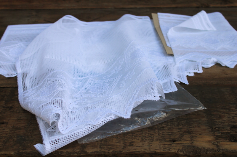 photo of German lace curtains one window valance & cafe panel new in package 90s vintage cottagecore #5