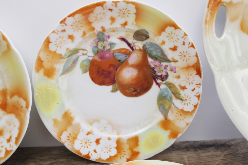 photo of Germany antique vintage luster china plates & tray dessert set w/ fruit patterns #4