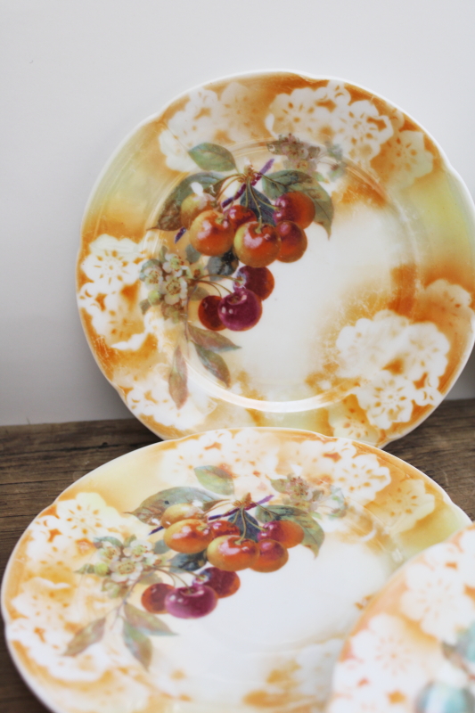 photo of Germany antique vintage luster china plates & tray dessert set w/ fruit patterns #5